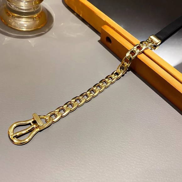 🌟 Choker Leather Gold Chunky Two Tone Chain Necklace Choker - Picture 3 of 5